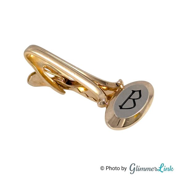 Vintage Hickok USA Monogram B Cufflinks and Tie Bar Jewelry Set Gold Tone Oval - Picture 4 of 10